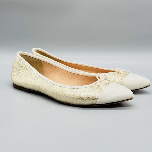 J.CREW Shoes - J Crew Shoes Women 7 Gold Leather Ballet Flat Pointed Cap Toe Bow Slip On Casual